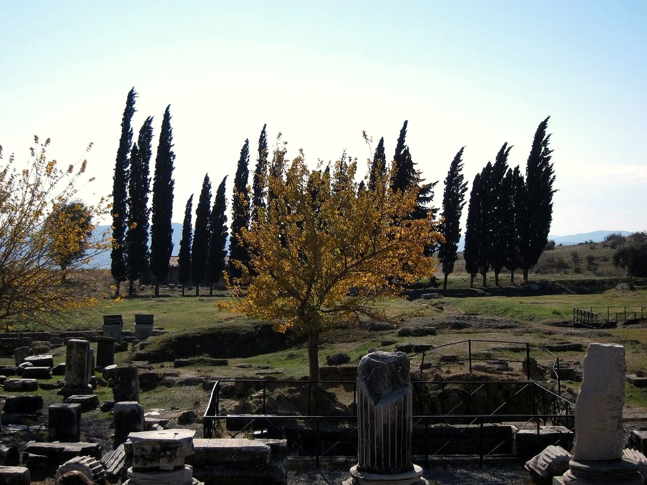 Ruines antiques de l'Asclépiéion parmi les cyprès - Kos - Grèce