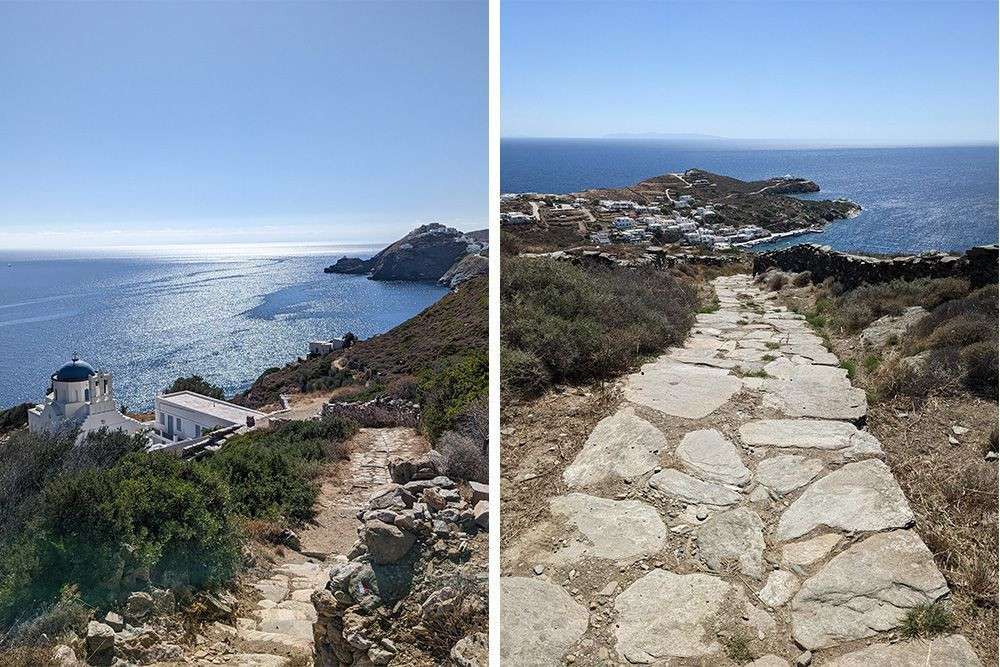 Chapelle à coupole bleue et sentier côtier - Sifnos, Cyclades, Grèce