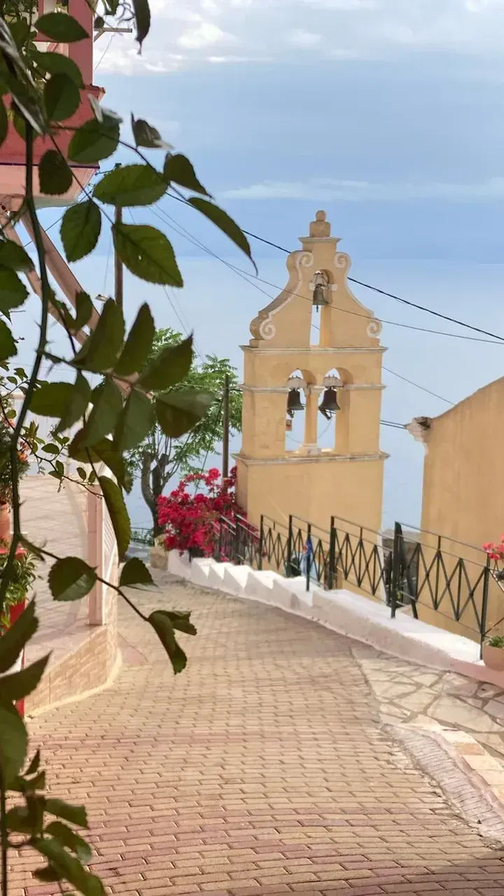 Church bell tower in Chlomos village - Corfu - Greece