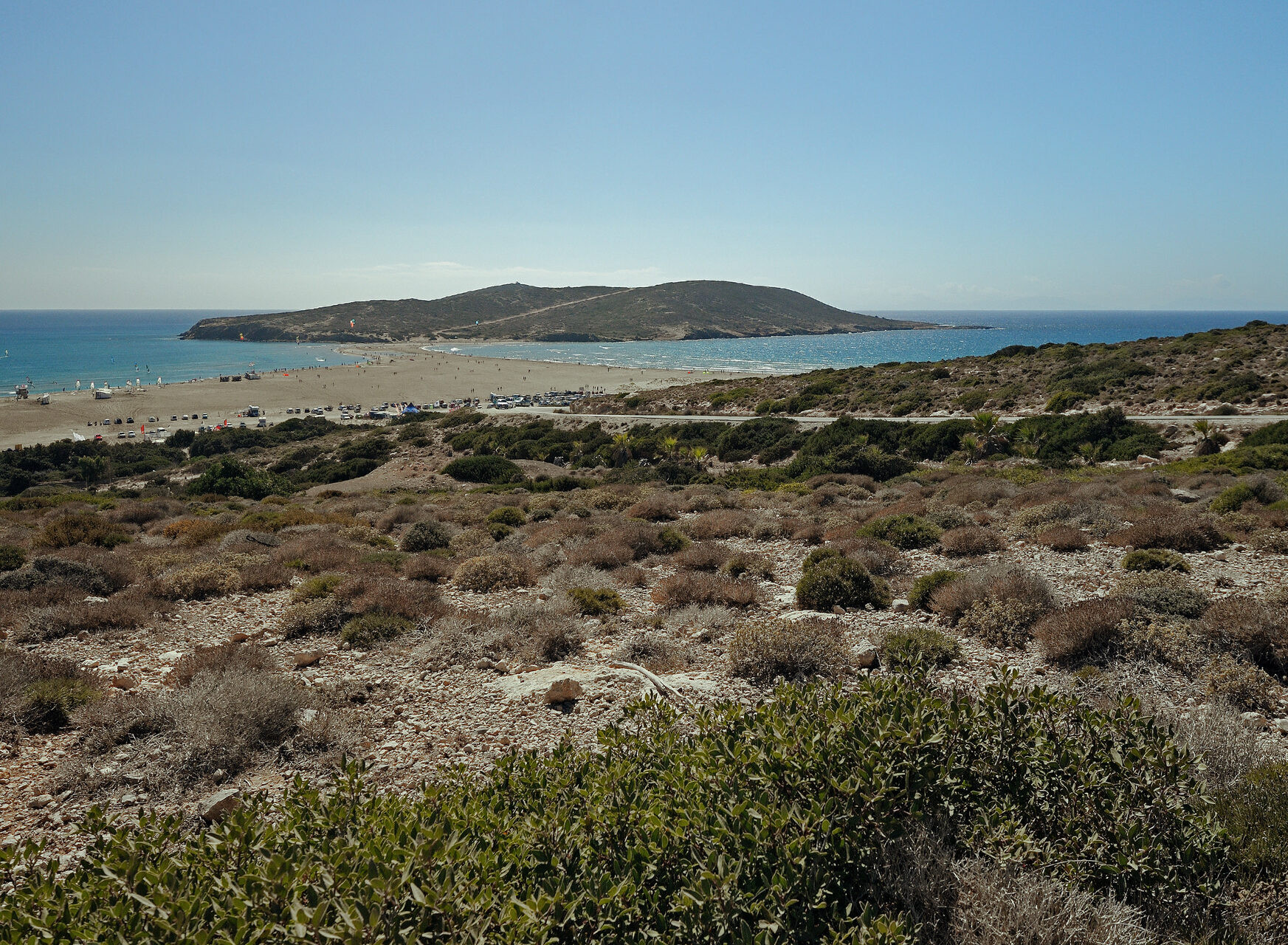 Presqu'île de Prasonisi et sa langue de sable entre deux mers - Rhodes, Dodécanèse - Grèce © Vvlasenko / Wikimedia (CC BY-SA 3.0)