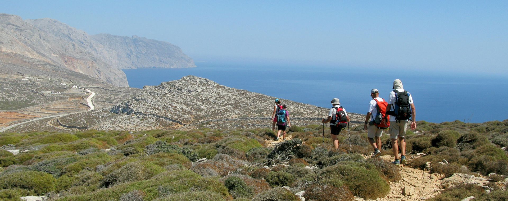 Group of hikers on Amorgos island