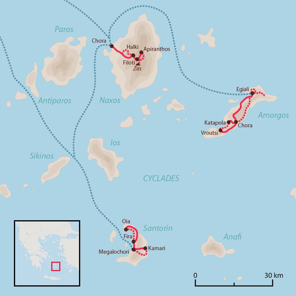 Map: Eastern Cyclades: Santorini, Naxos and Amorgos