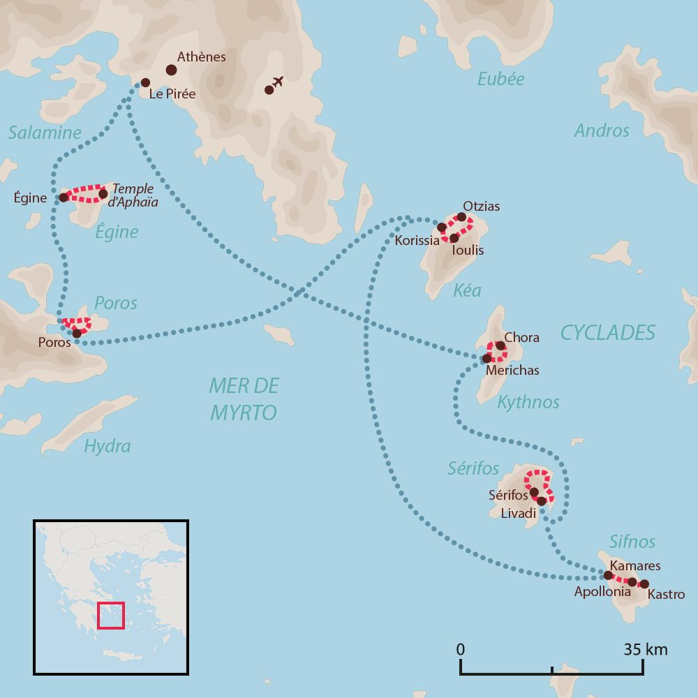 Carte : Vélo et Bateau dans les Cyclades