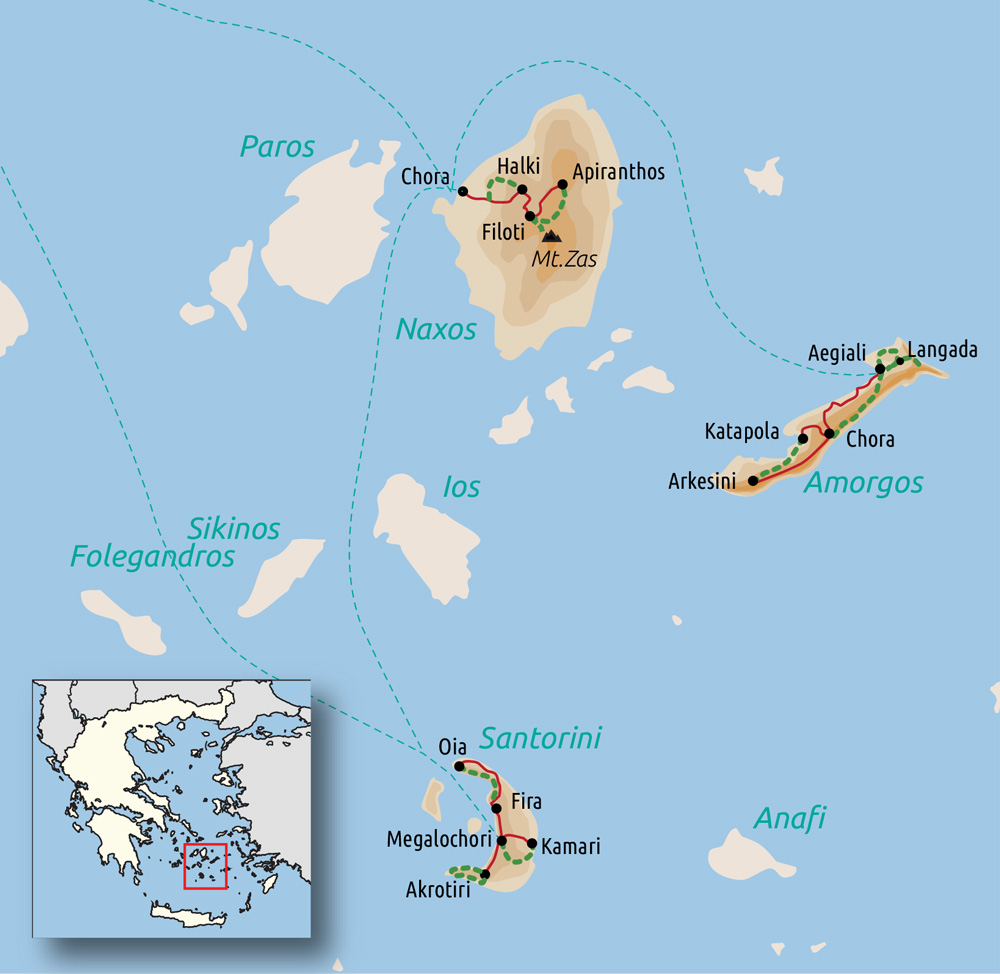 Carte du voyage Les Cyclades : Naxos, Amorgos et Santorin