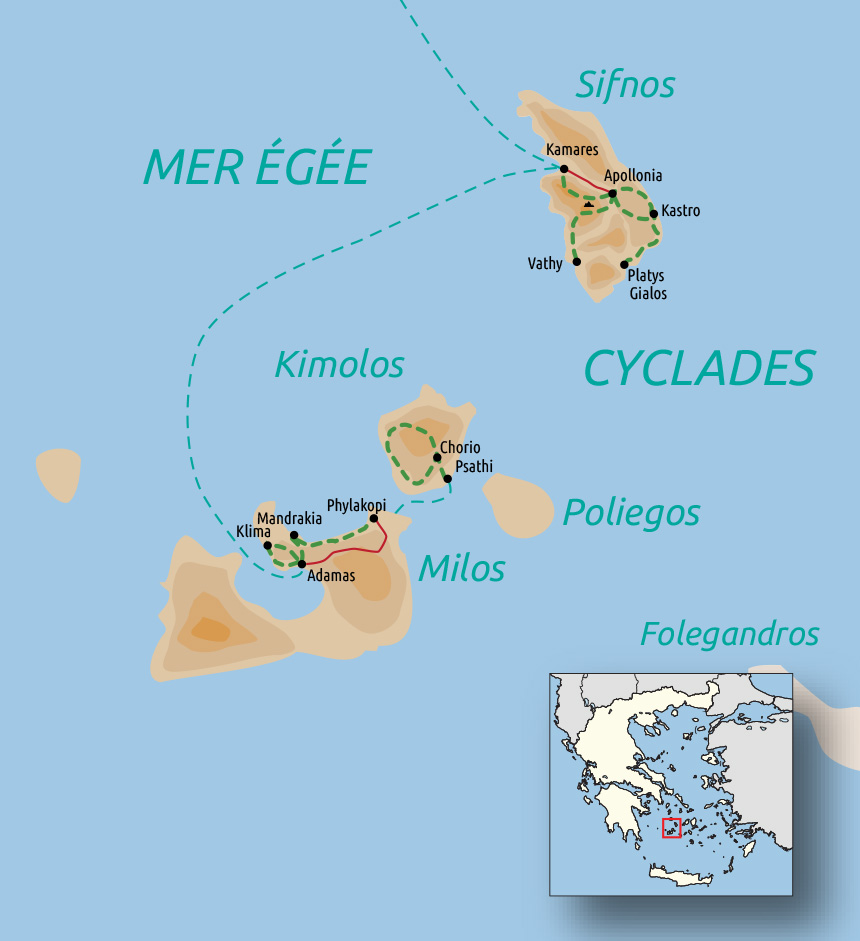 Carte de Sifnos, Milos et Kimolos : les Cyclades enchantées 