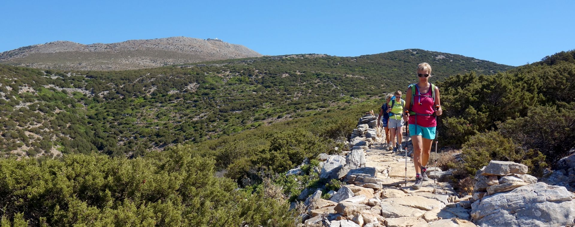 Hikers on Sifnos island in Greece